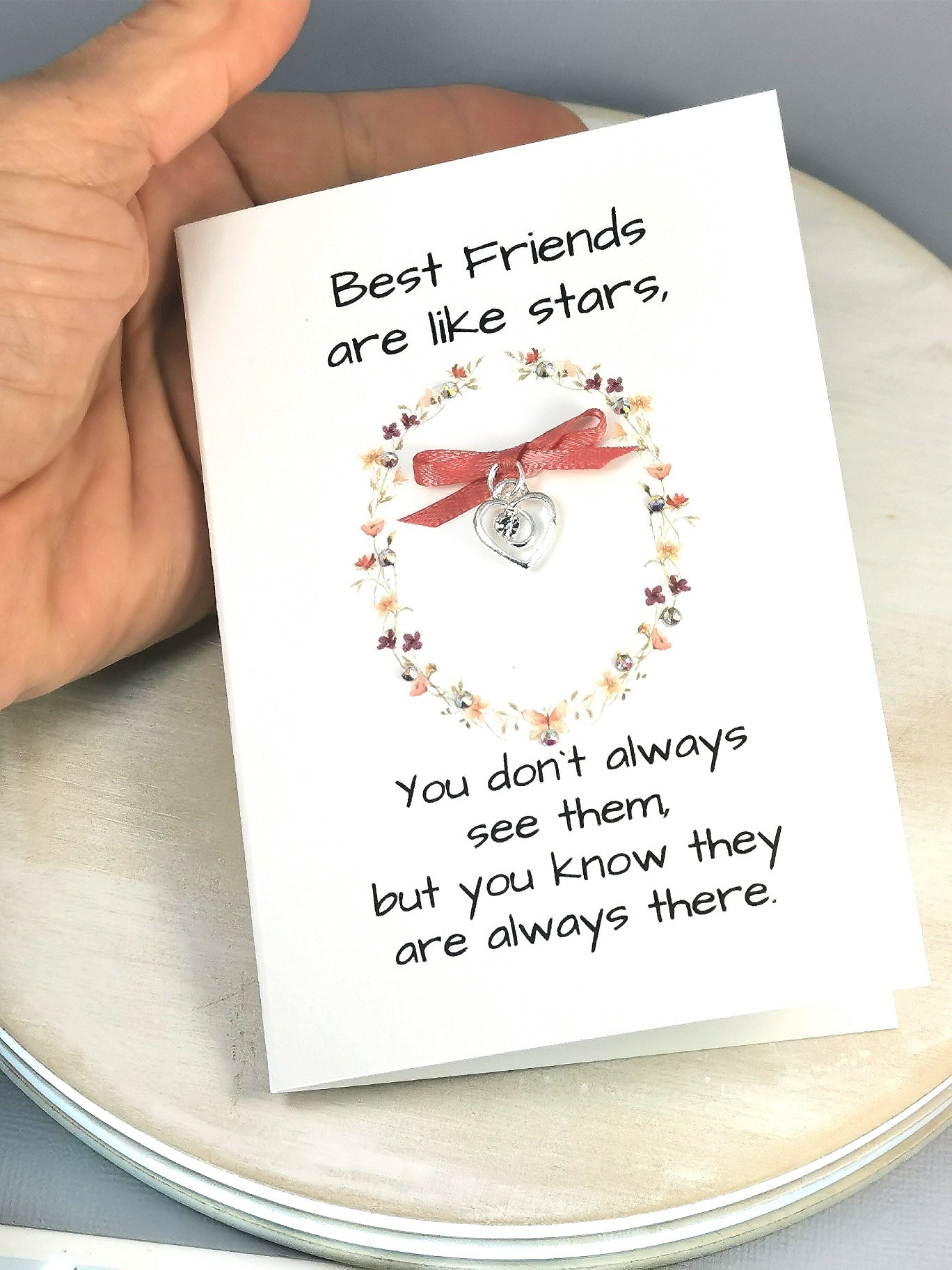 Best Friends Card |   Friendship Distance Card with Charm