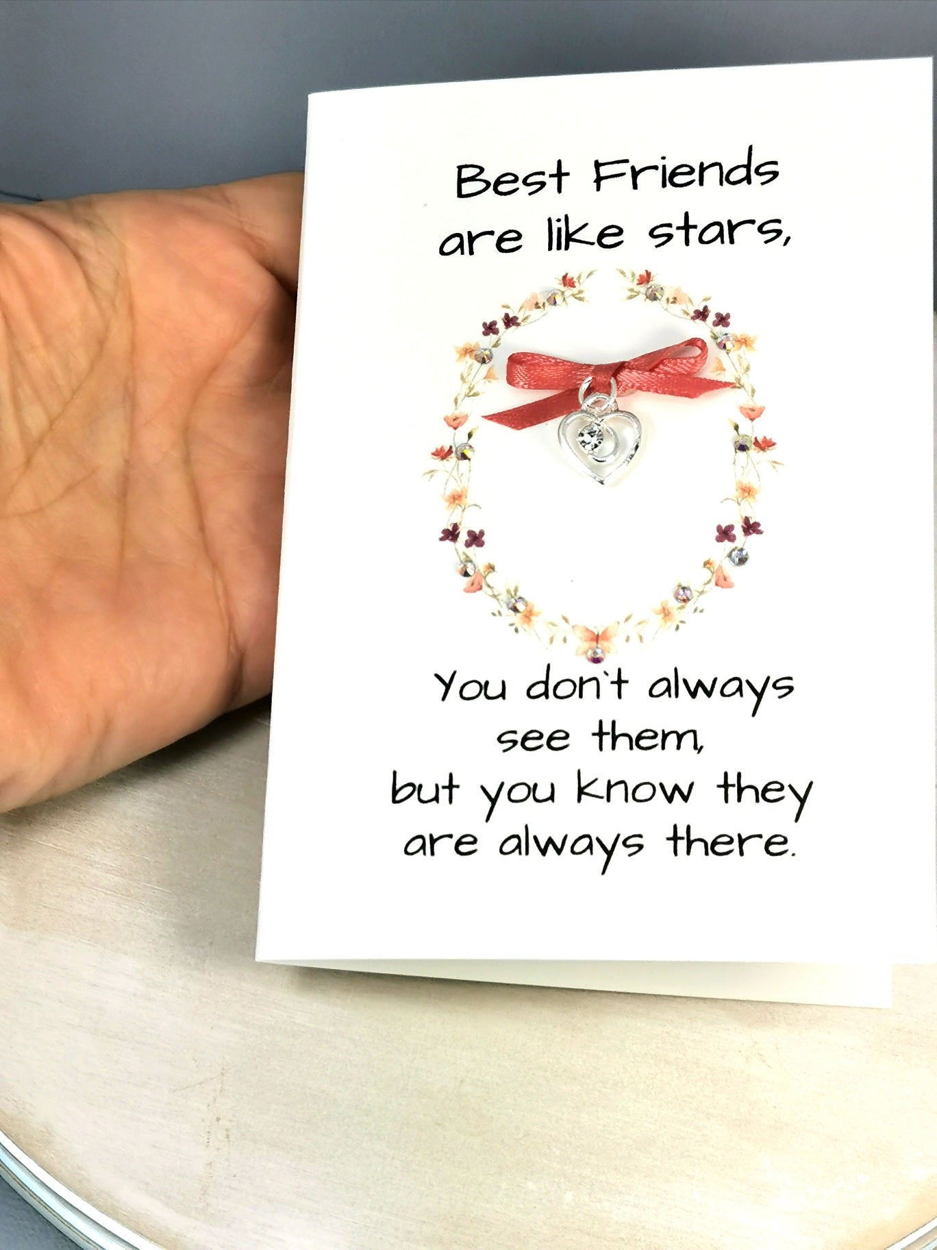 Best Friends Card |   Friendship Distance Card with Charm