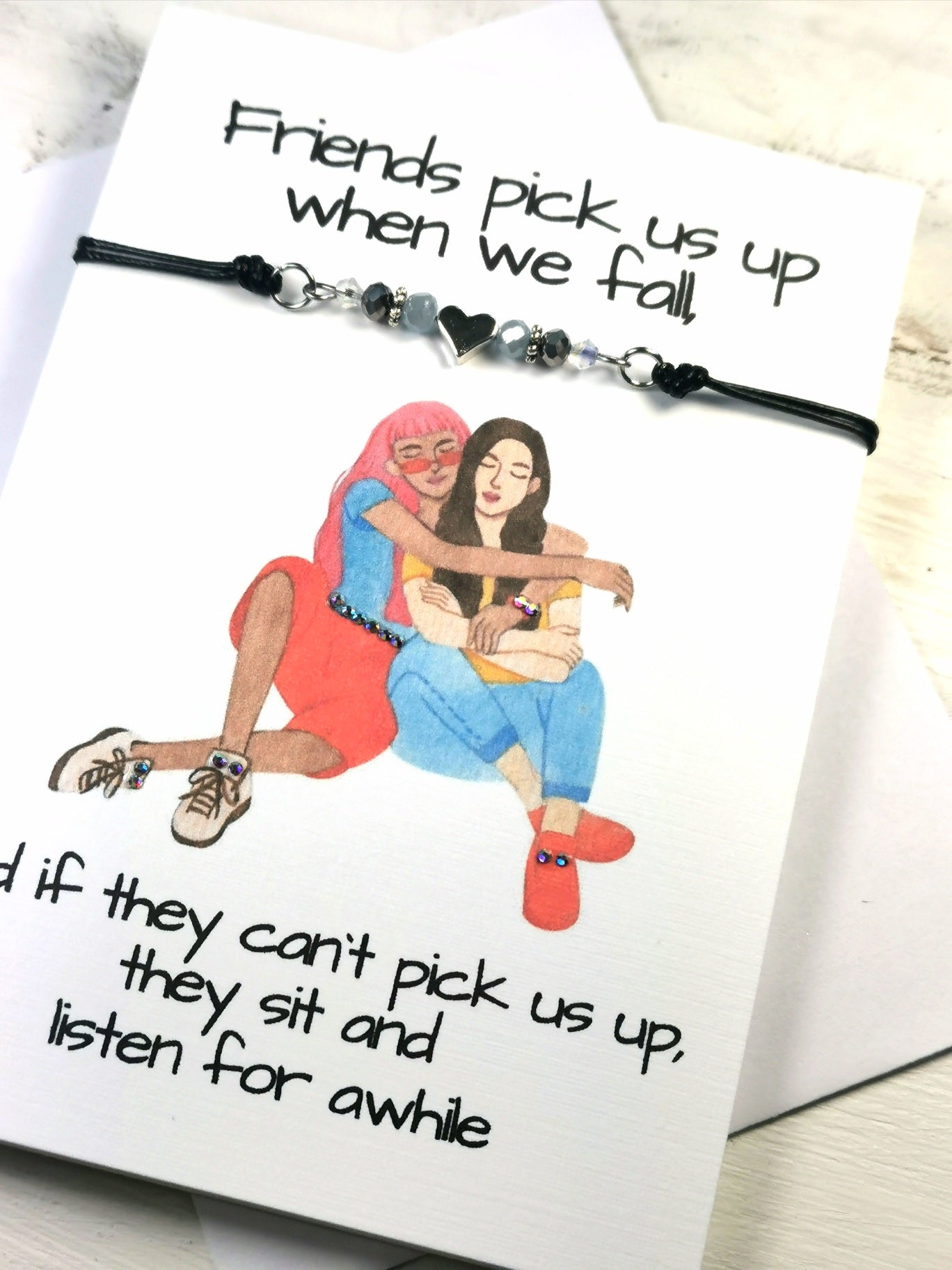 Great Friends in Good Times and Bad bracelet Card | Friendship Bracelet gift Card | Best Friend Note card and Friendship heart bracelet