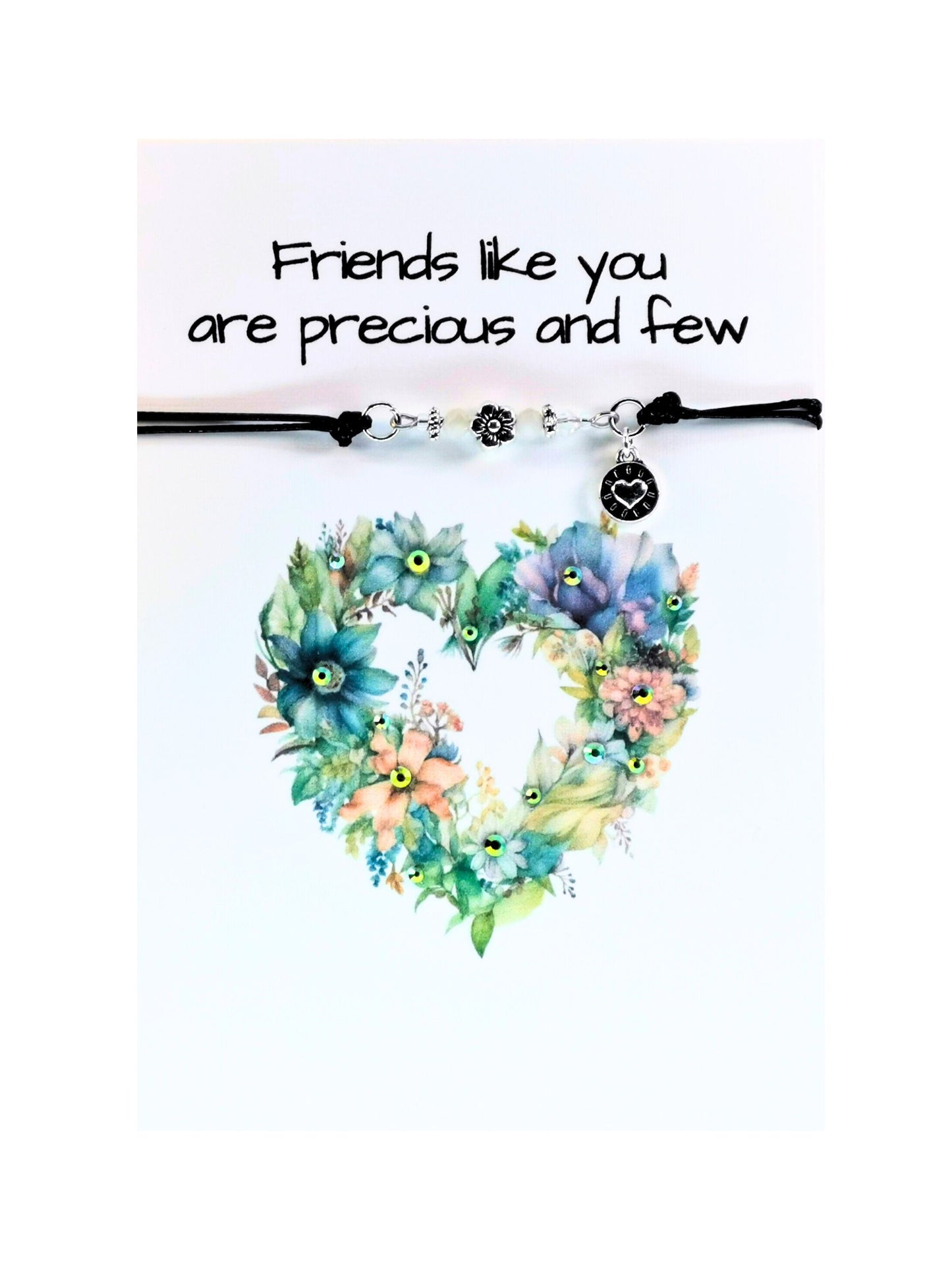 Friendship Floral Heart  Bracelet gift Card | Best Friend Note card and Friendship  Flower /heart bracelet