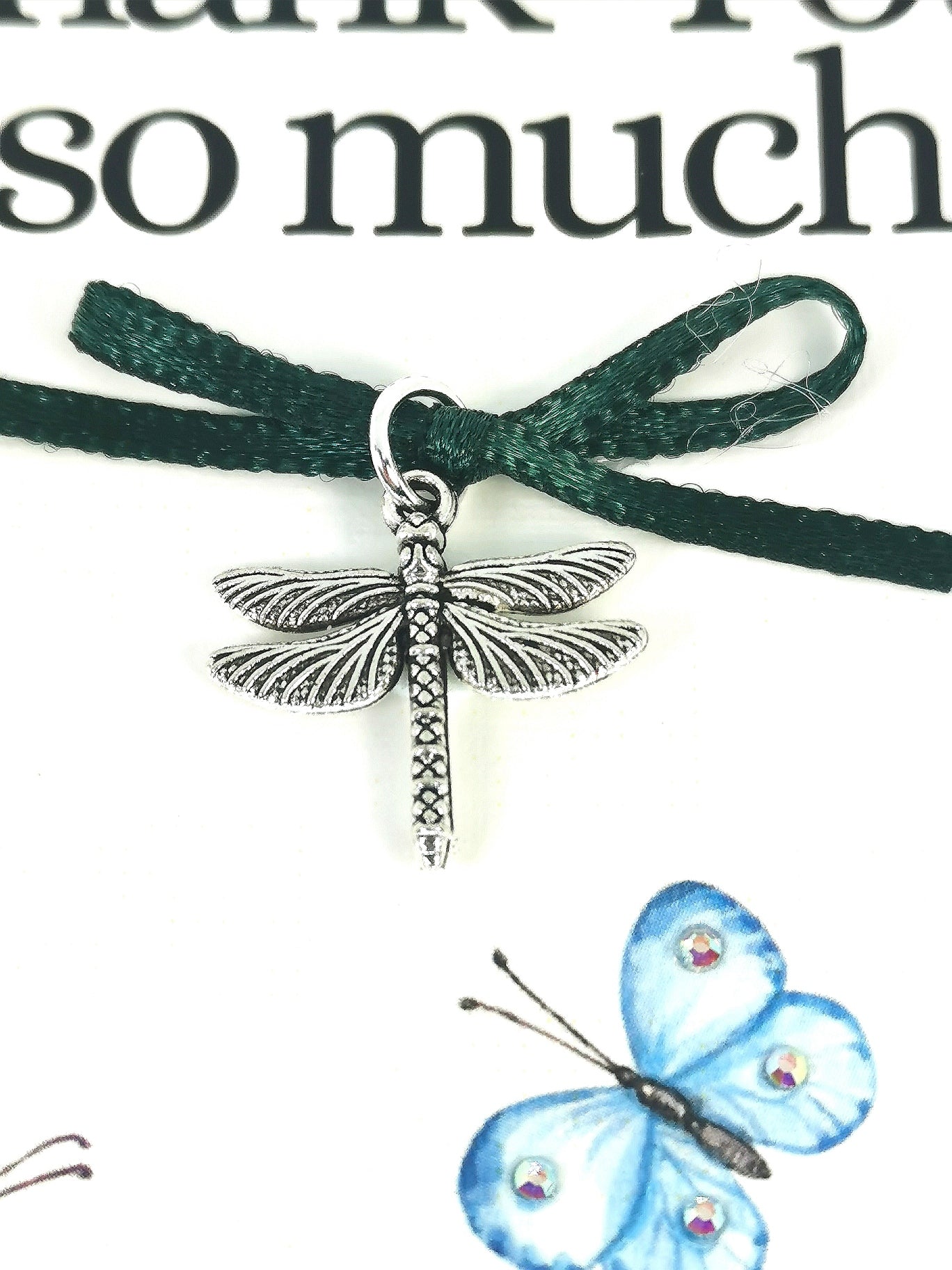 Thank you so Much Note Card  | Floral Thank you Card with Dragonfly charm | Appreciation Card