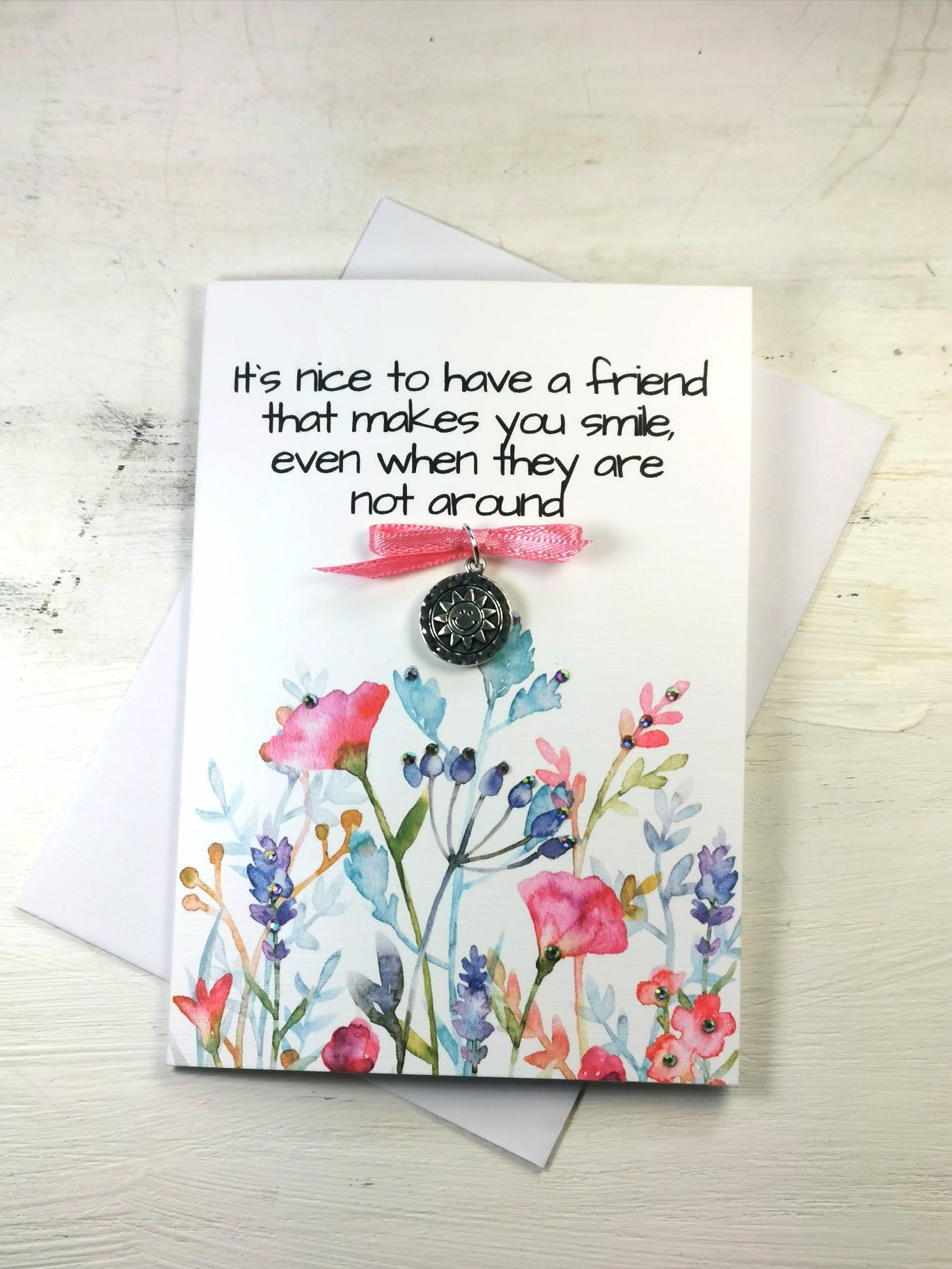 Girlfriends that make you Smile charm | Card Friendship Charm gift Card | Girlfriends Birthday card | Friendship Smile charm | Friendship flower