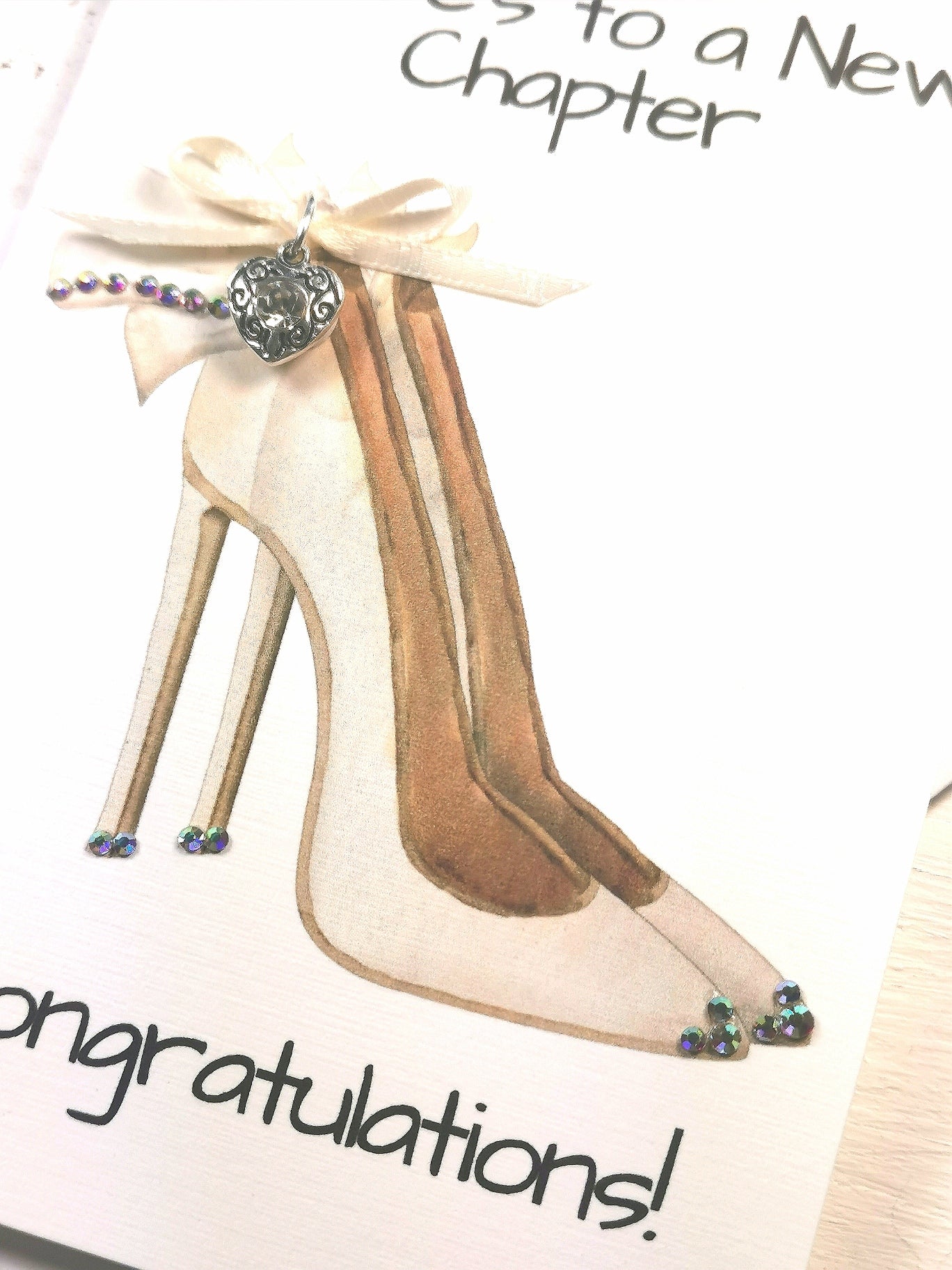 Congratulations High Heel Charm Embellished card | Here`s to a New Chapter Charm Card