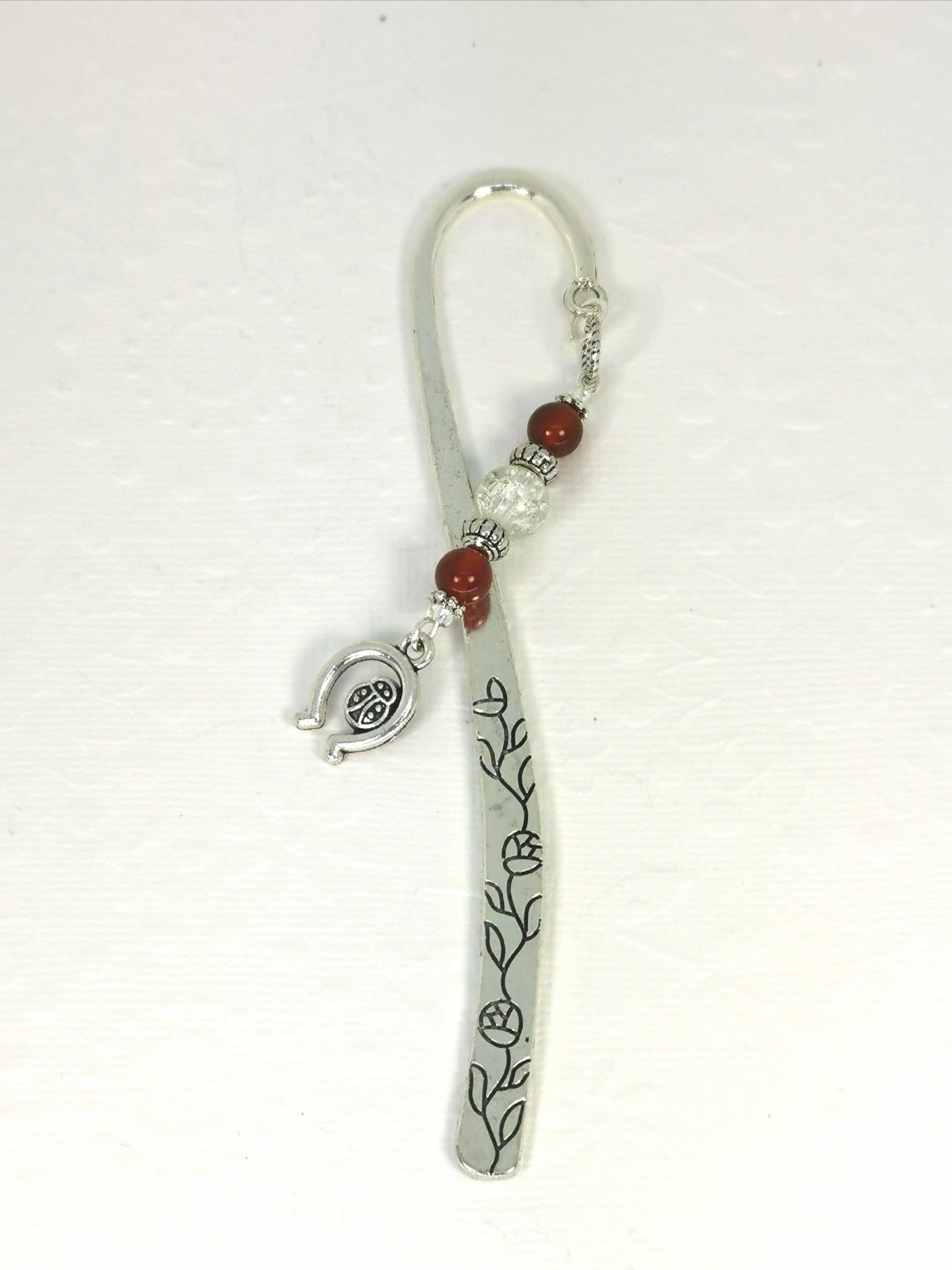 Ladybug Gemstone Bookmark  | Good luck Bookmark  | Beaded Carnelian Metal Bookmark