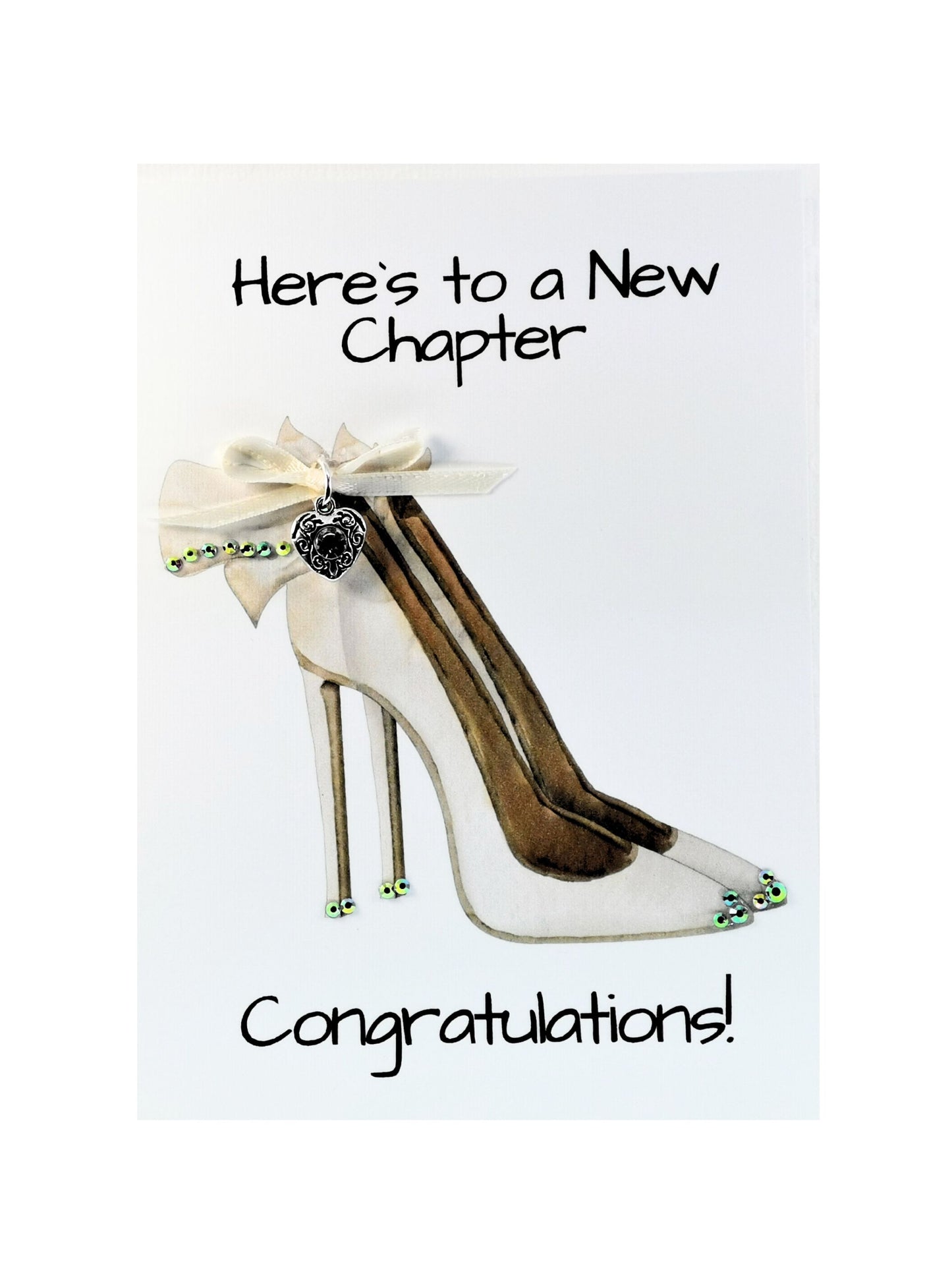 Congratulations High Heel Charm Embellished card | Here`s to a New Chapter Charm Card