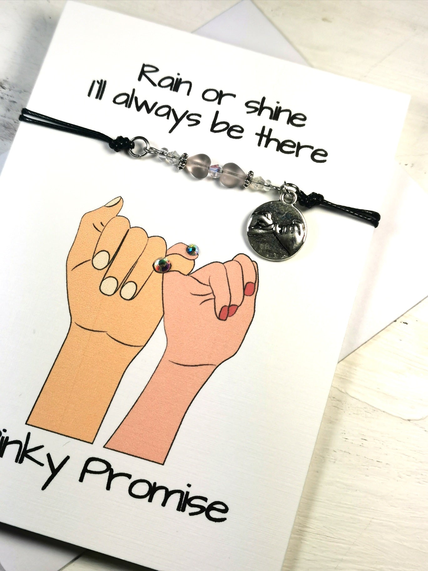 Friendship Bracelet gift Card | Best Friend  Pinky Promise Note Bracelet card | With you in good times and Bad rain or shine Friendship heart bracelet