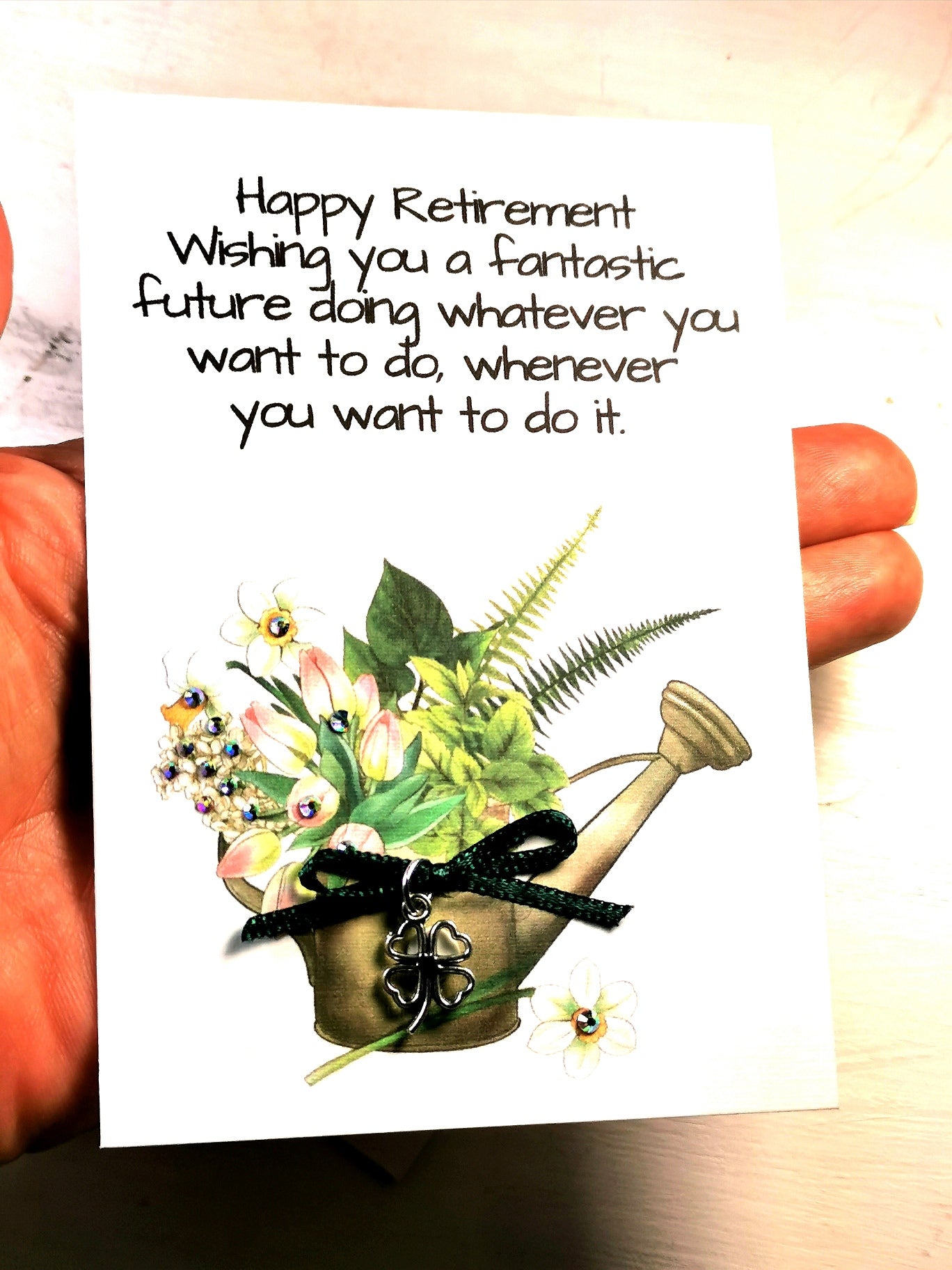 Happy Retirement Good Luck Charm Embellished card | Wishing you a fantastic future charm retirement card