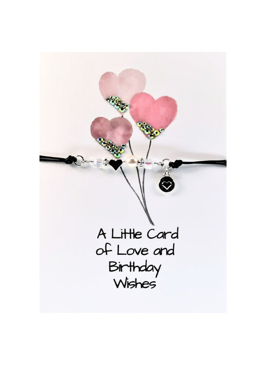 Heart Balloon Birthday Wishes  Bracelet Gift Card. A Little Card of Love and Birthday Wishes