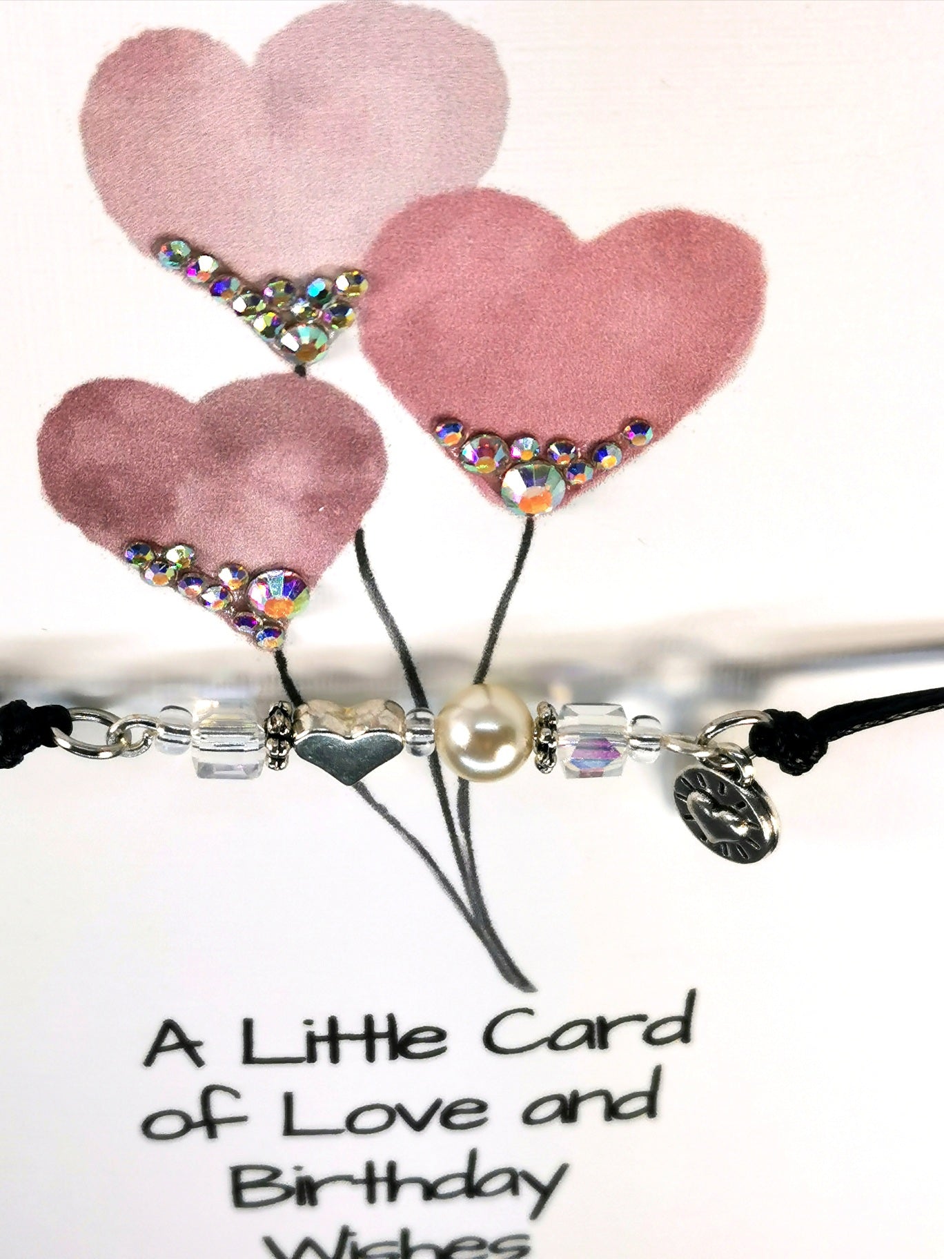 Heart Balloon Birthday Wishes  Bracelet Gift Card. A Little Card of Love and Birthday Wishes