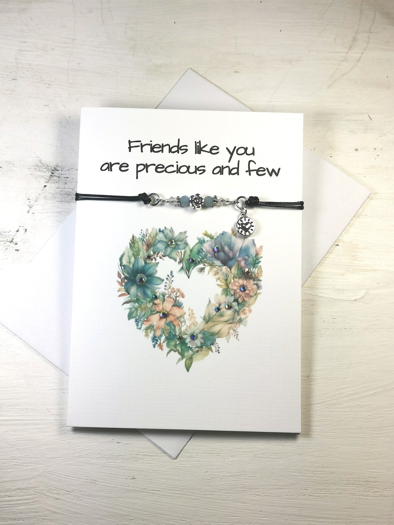 Friendship Floral Heart  Bracelet gift Card | Best Friend Note card and Friendship  Flower /heart bracelet