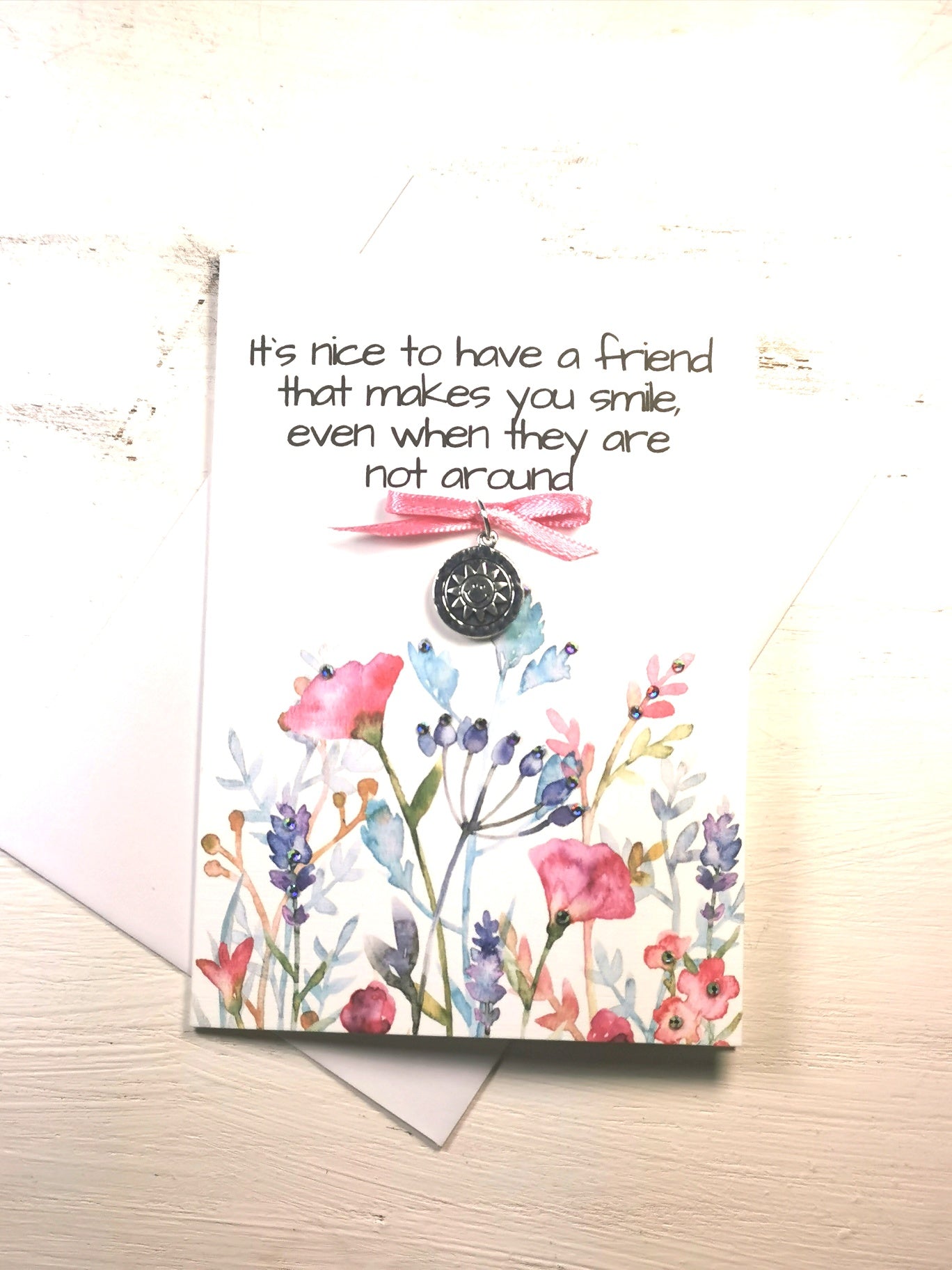 Girlfriends that make you Smile charm | Card Friendship Charm gift Card | Girlfriends Birthday card | Friendship Smile charm | Friendship flower