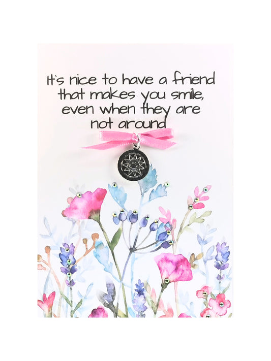 Girlfriends that make you Smile charm | Card Friendship Charm gift Card | Girlfriends Birthday card | Friendship Smile charm | Friendship flower