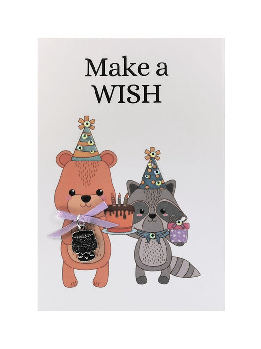 Childs Birthday Card | Make a wish Birthday card with charm | Cute Animal Birthday card