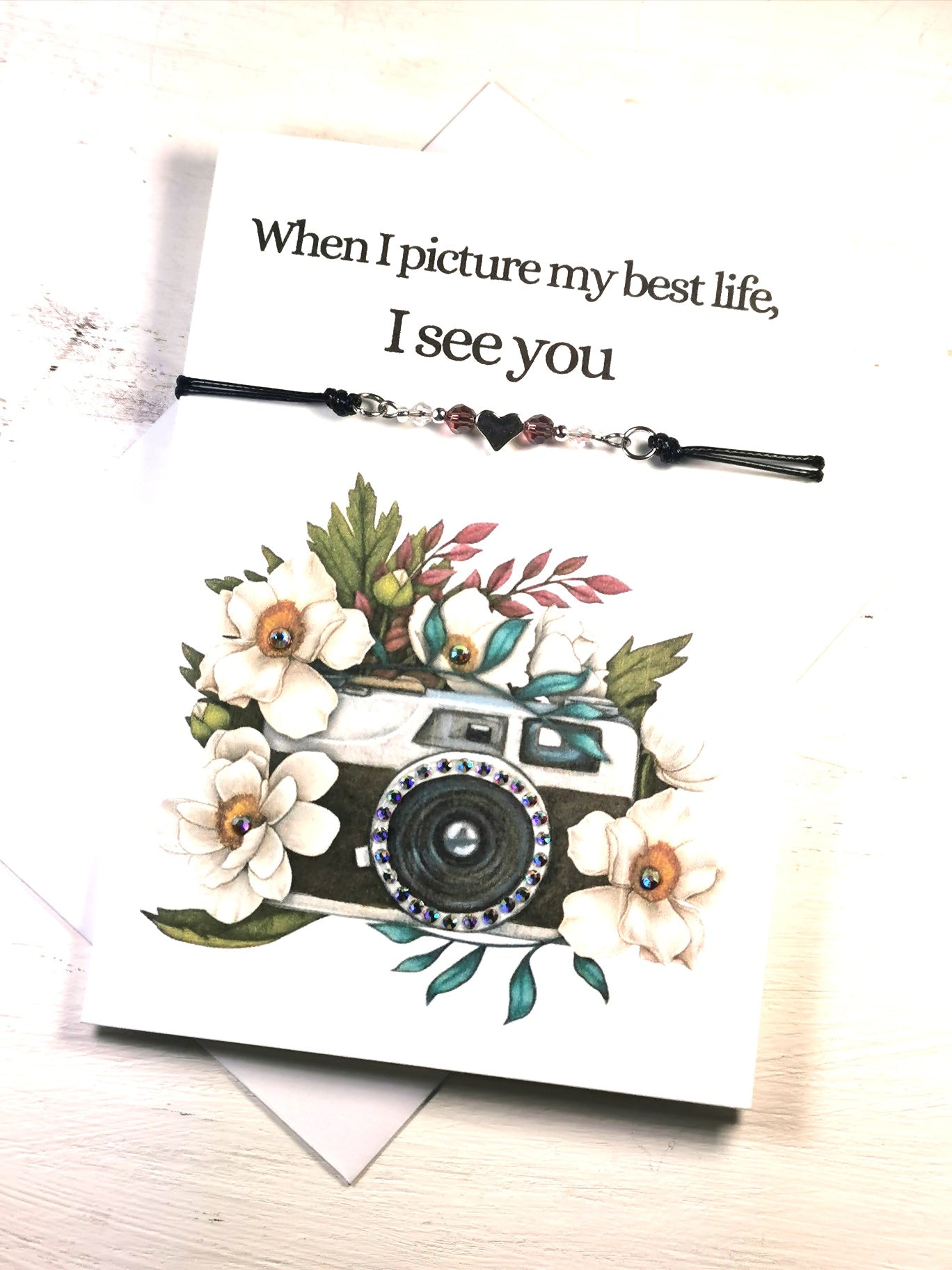 Heartfelt Friendship card and  Bracelet Gift | When I picture my Life I see you. Best Friend card and bracelet