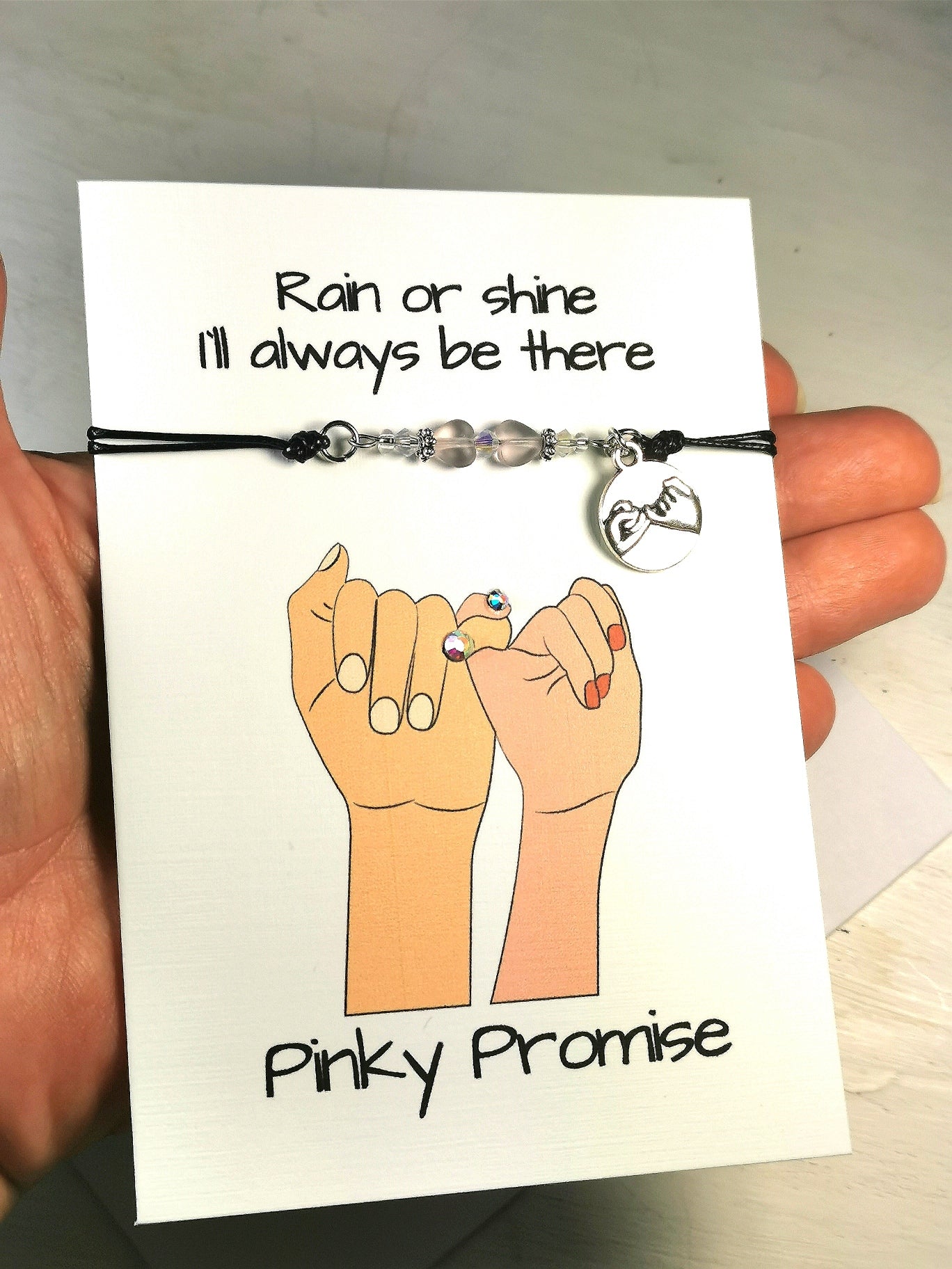 Friendship Bracelet gift Card | Best Friend  Pinky Promise Note Bracelet card | With you in good times and Bad rain or shine Friendship heart bracelet