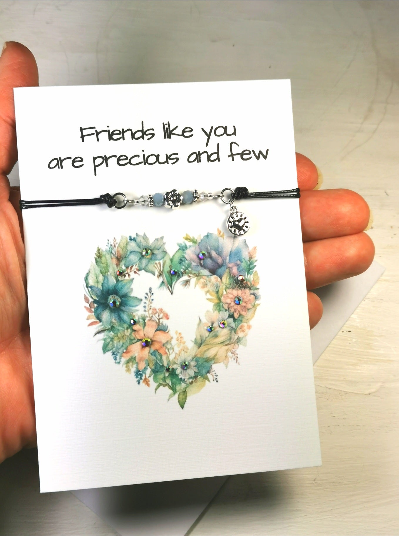 Friendship Floral Heart  Bracelet gift Card | Best Friend Note card and Friendship  Flower /heart bracelet