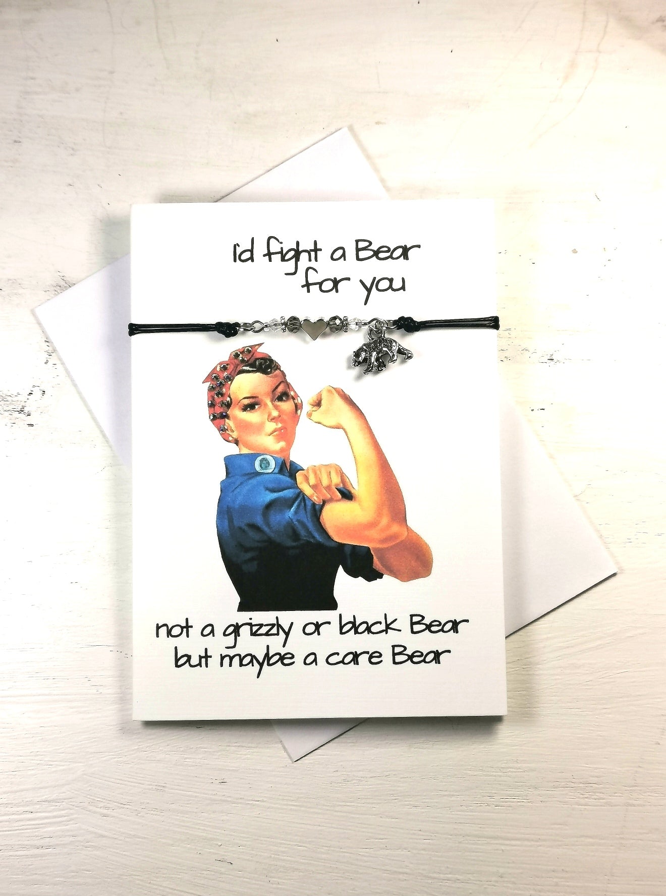 Funny Friendship Heart Bracelet Note Card  | I would fight a Bear for you bracelet card | Handmade Cards | Best friend  Bracelet card