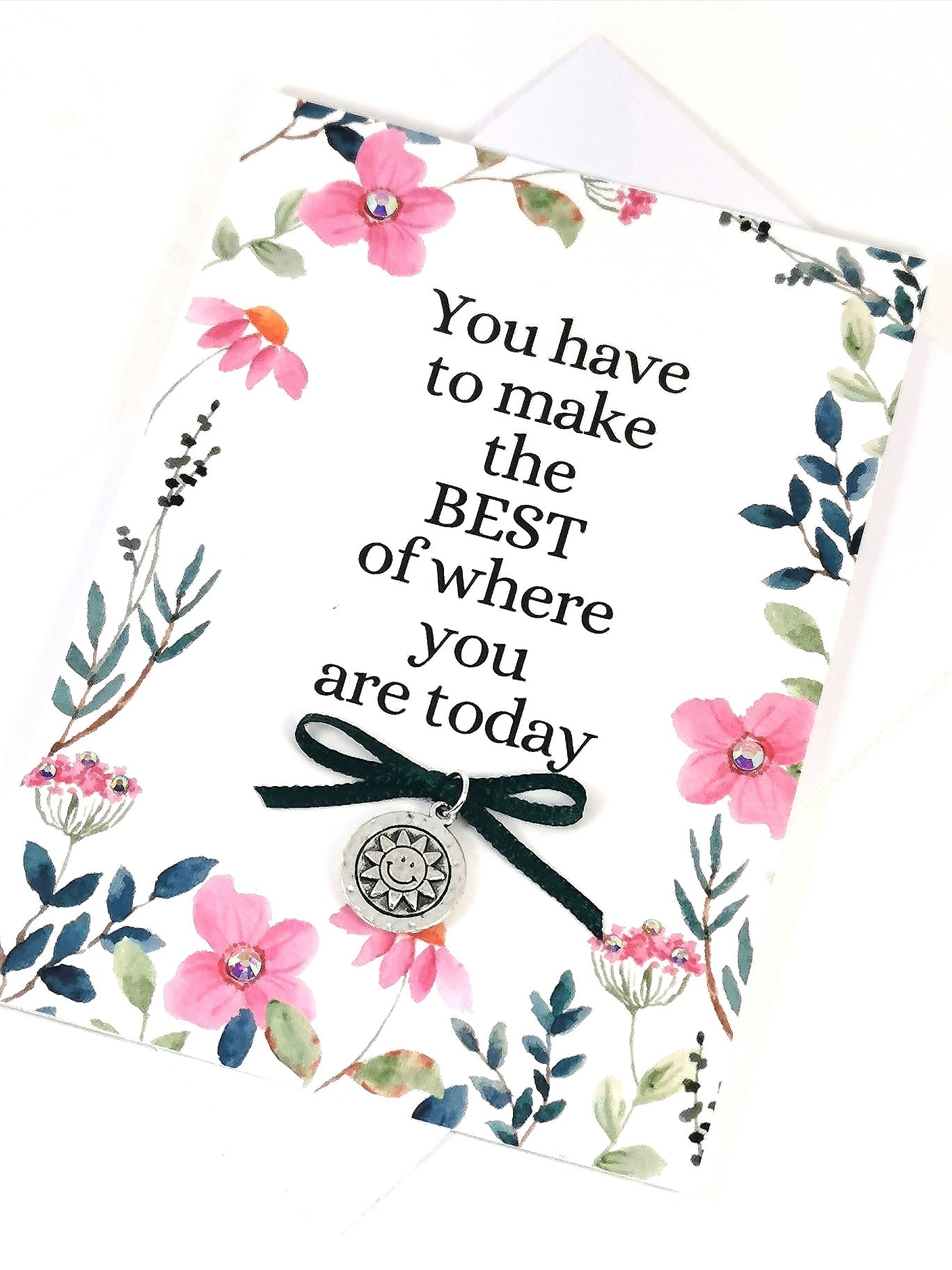 Encouragement Charm Card  | Pick me up Friendship Card | Rhinestone embellished note card