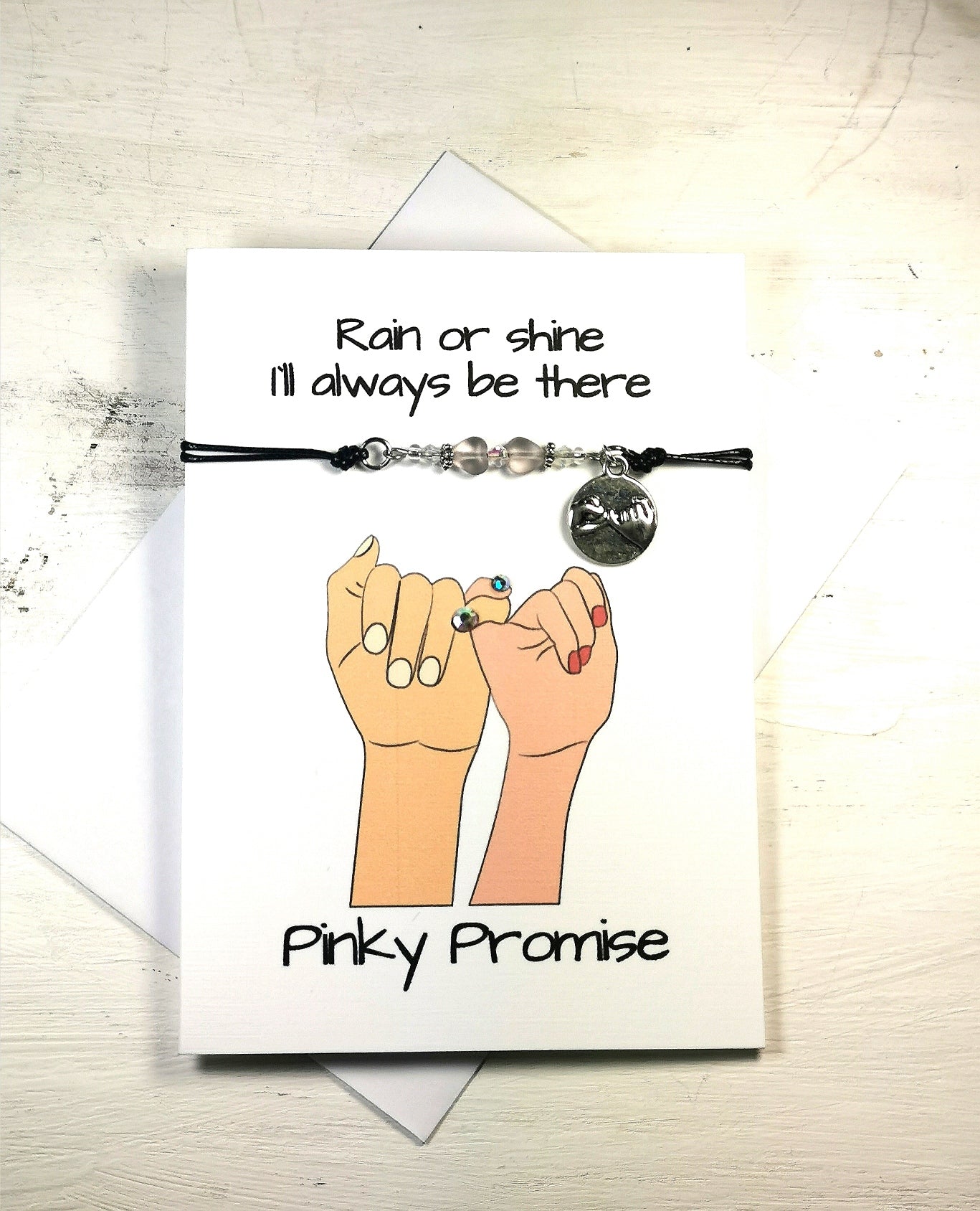 Friendship Bracelet gift Card | Best Friend  Pinky Promise Note Bracelet card | With you in good times and Bad rain or shine Friendship heart bracelet