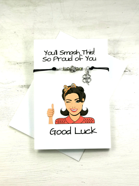 Good Luck Bracelet Gift Card | You`ll Smash this So Proud of you Good Luck | New Job gift Card
