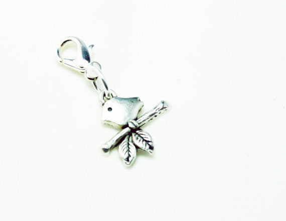 Bird Charm. Silver Bird Lover Charm. Clip on Bracelet Charm. SCC377