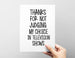 girlfriend card. tv show choice. netflix card